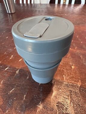 Gray Silicone Collapsible Travel Mug with Flip Lid - 12 ounces